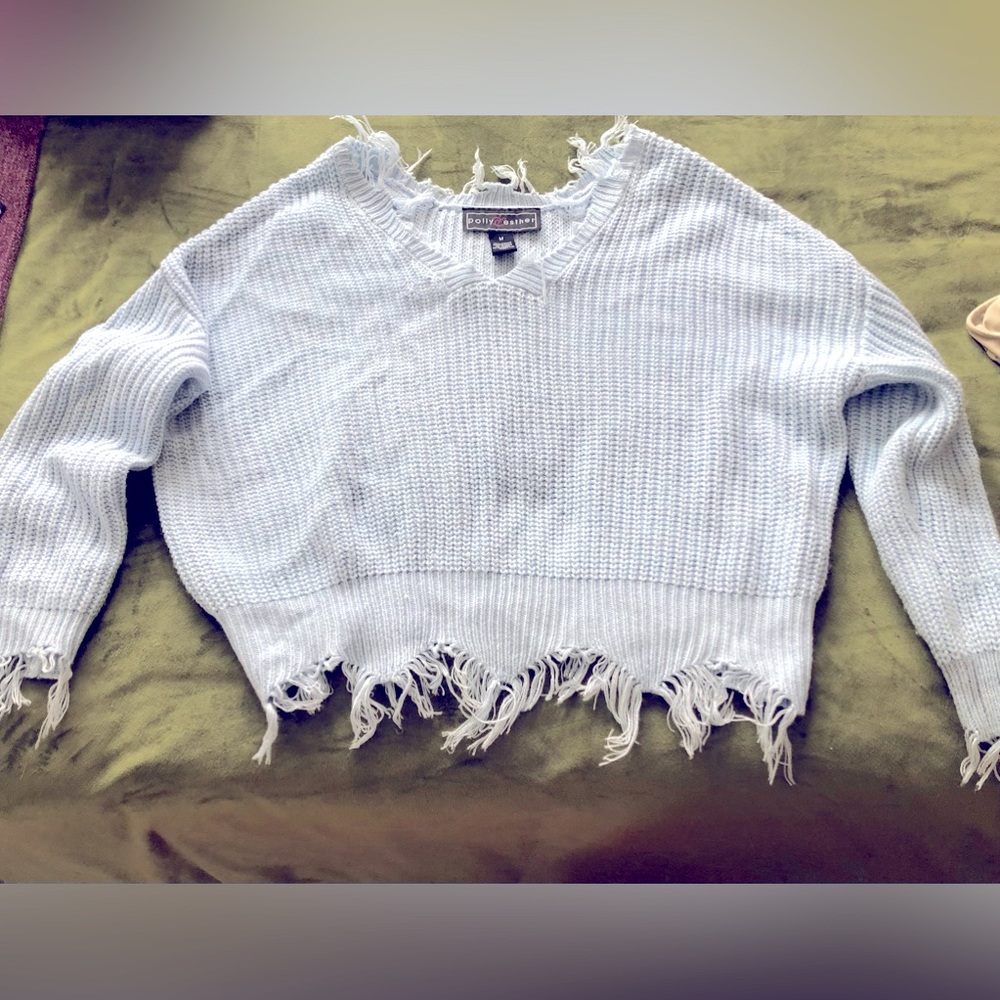 Cute baby blue distressed sweater